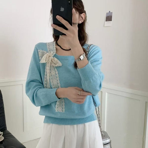 紫色斜领针织长袖T恤女装