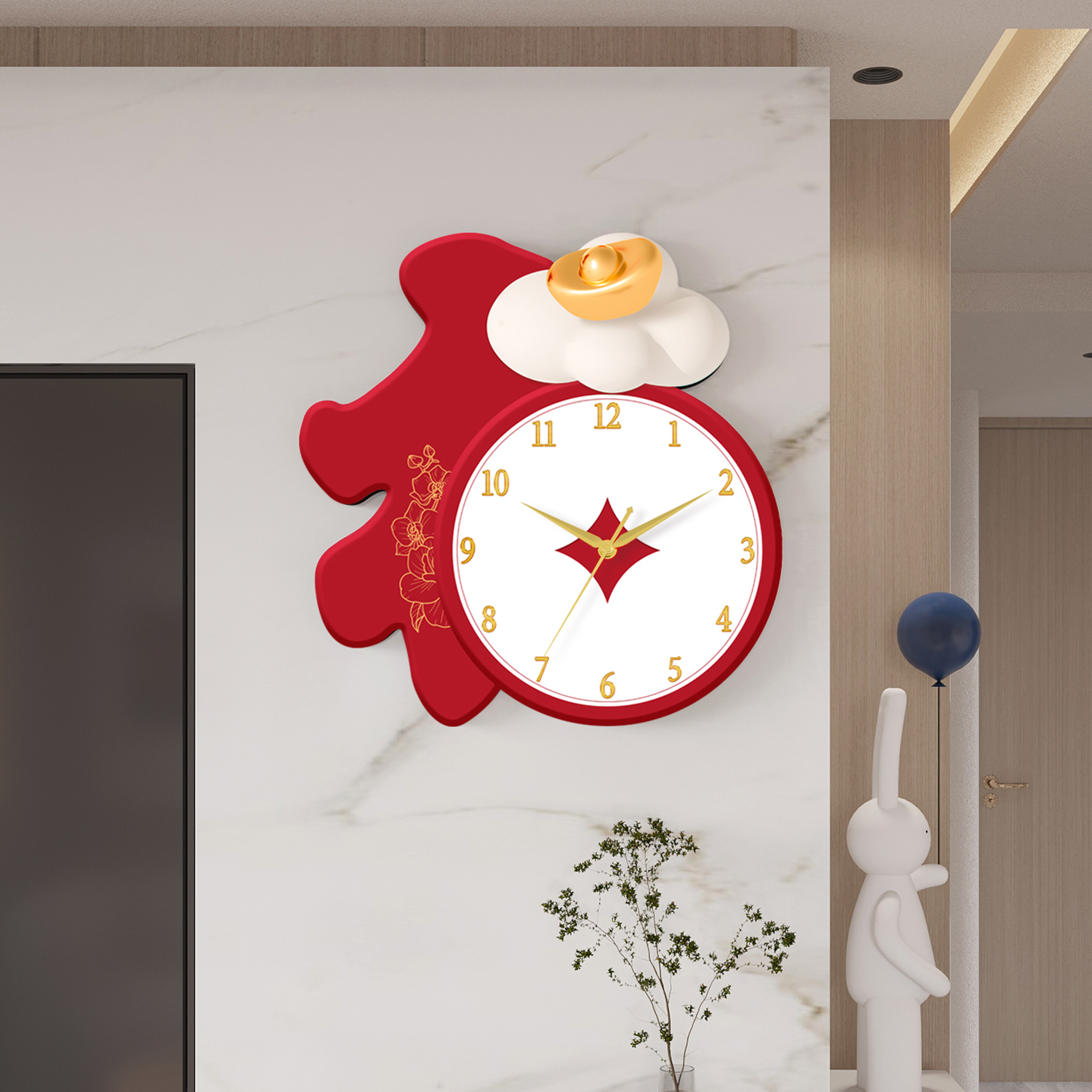 帝斓中式客厅免打孔挂钟静音时钟