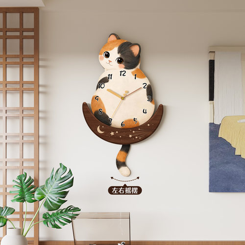 可爱猫咪石英钟表静音家用挂表