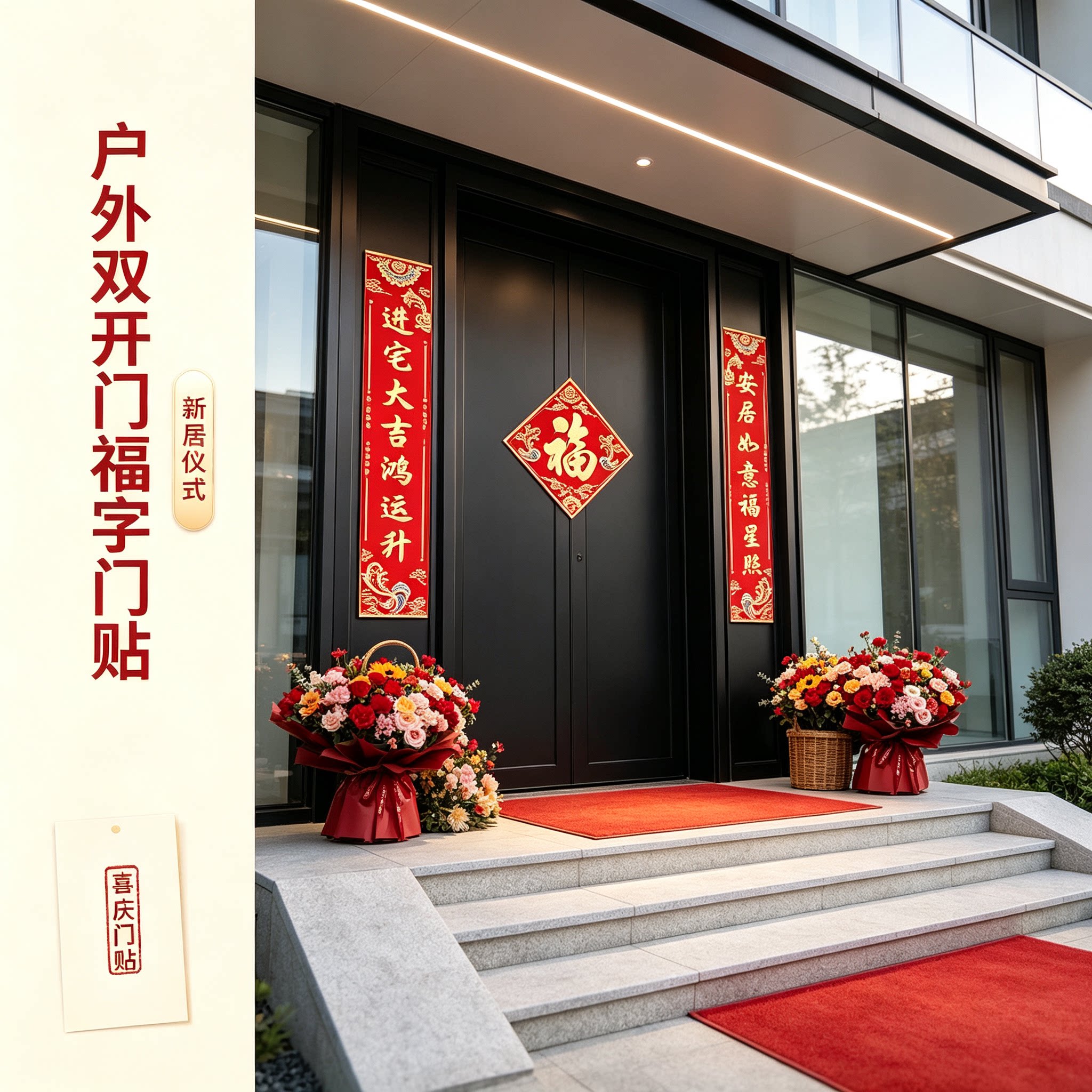 门入户小对联贴大门大尺寸自粘新居搬家入宅装饰布置福字门贴