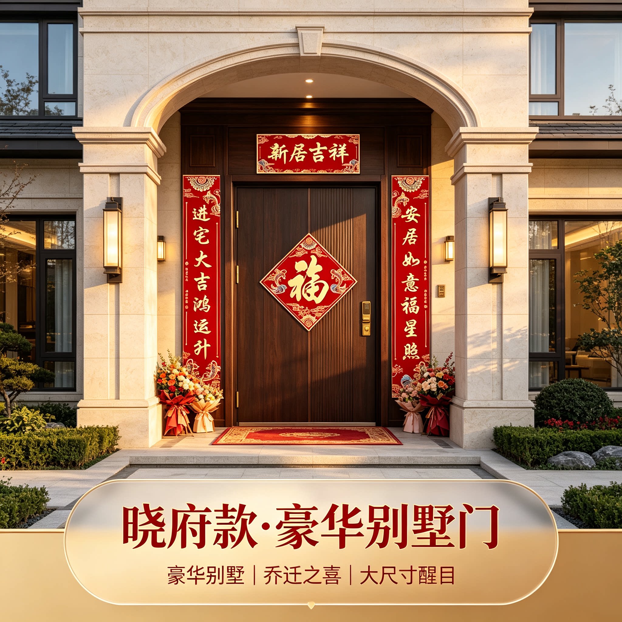 新房乔迁对联别墅大门大尺寸防水复合纸新居入宅搬家布置装饰门贴