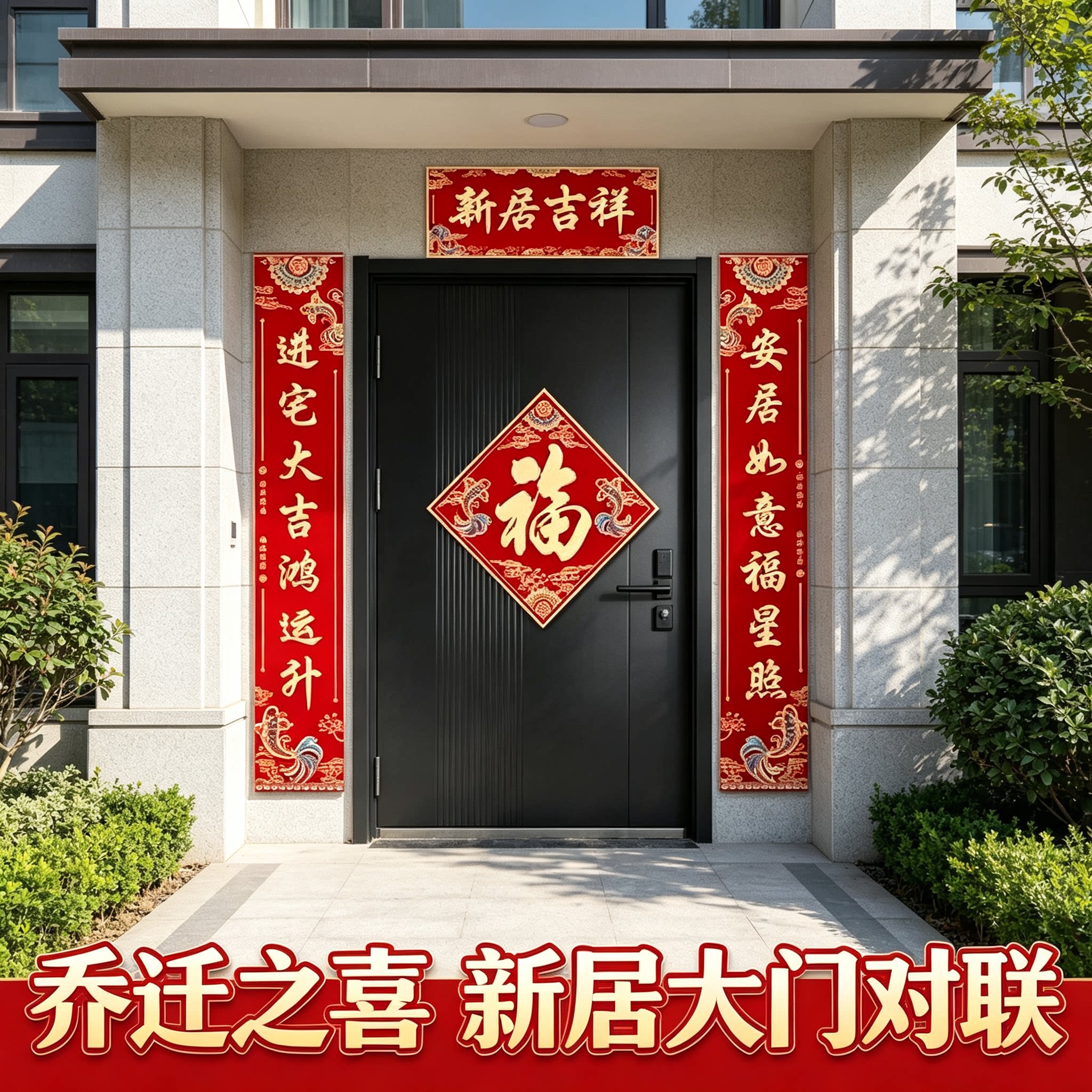 新房子乔迁之喜新居大门对联2026新款自粘防水搬新家仪式门贴
