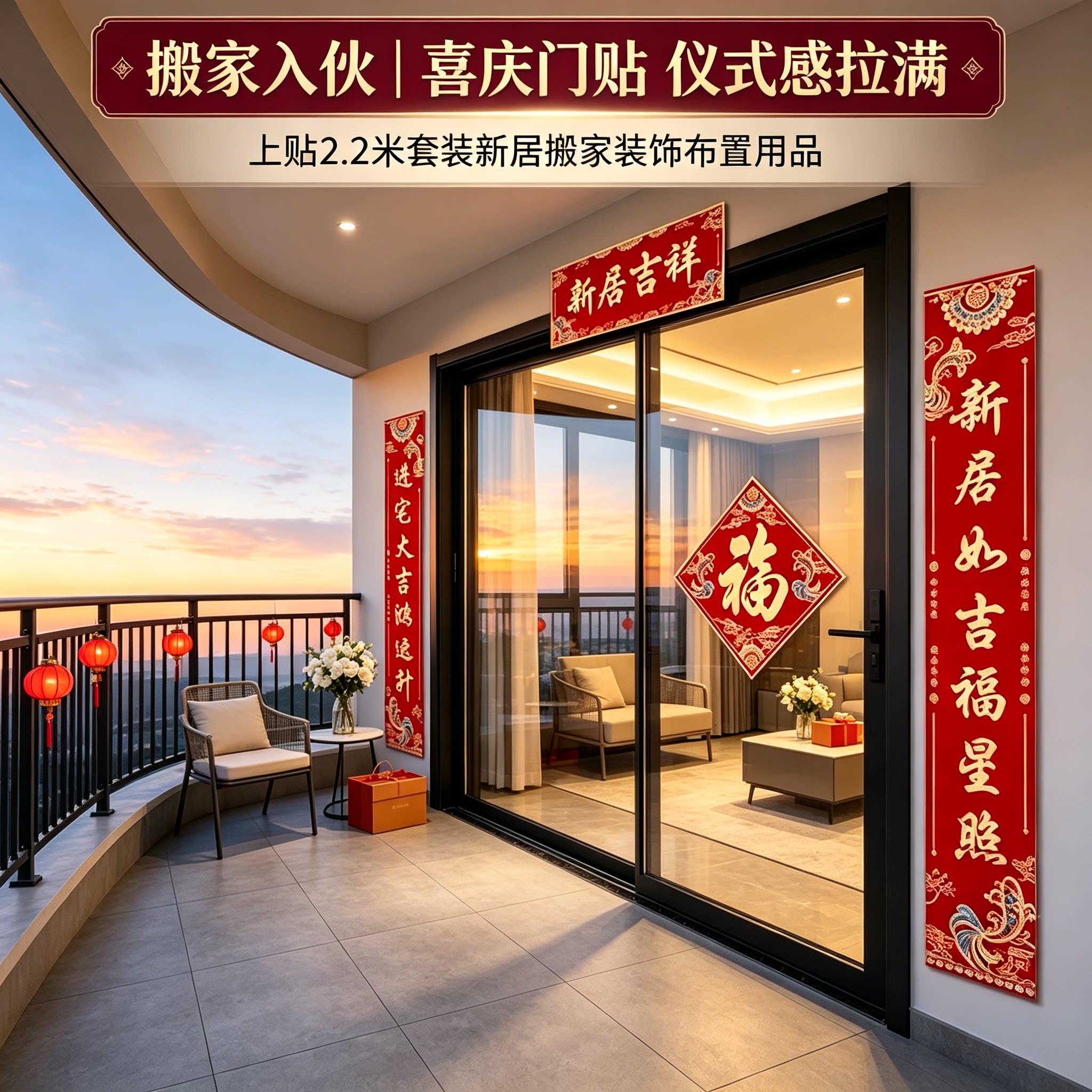 新房入宅对联农村自建房门上贴2.2米套装新居搬家装饰布置用品