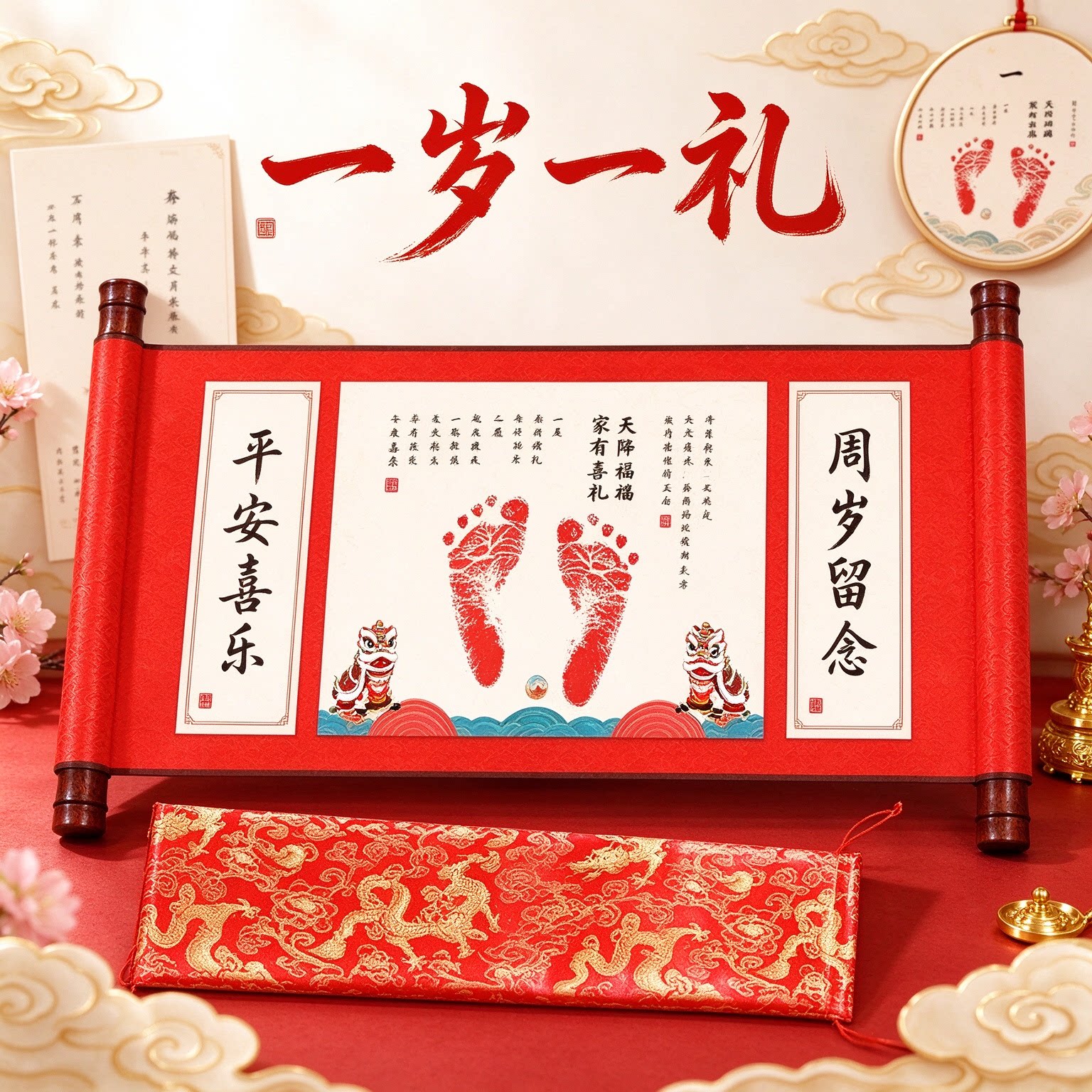 小宝贝手足印画纪念品一岁一礼萌趣可爱心心念念健康快乐喜乐安康