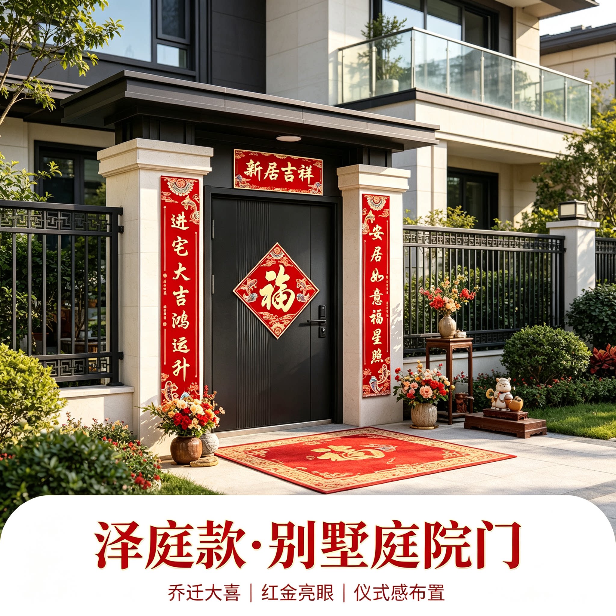 乔迁大喜农村自建房别墅大门对联1.3米全套搬新家仪式装饰门贴
