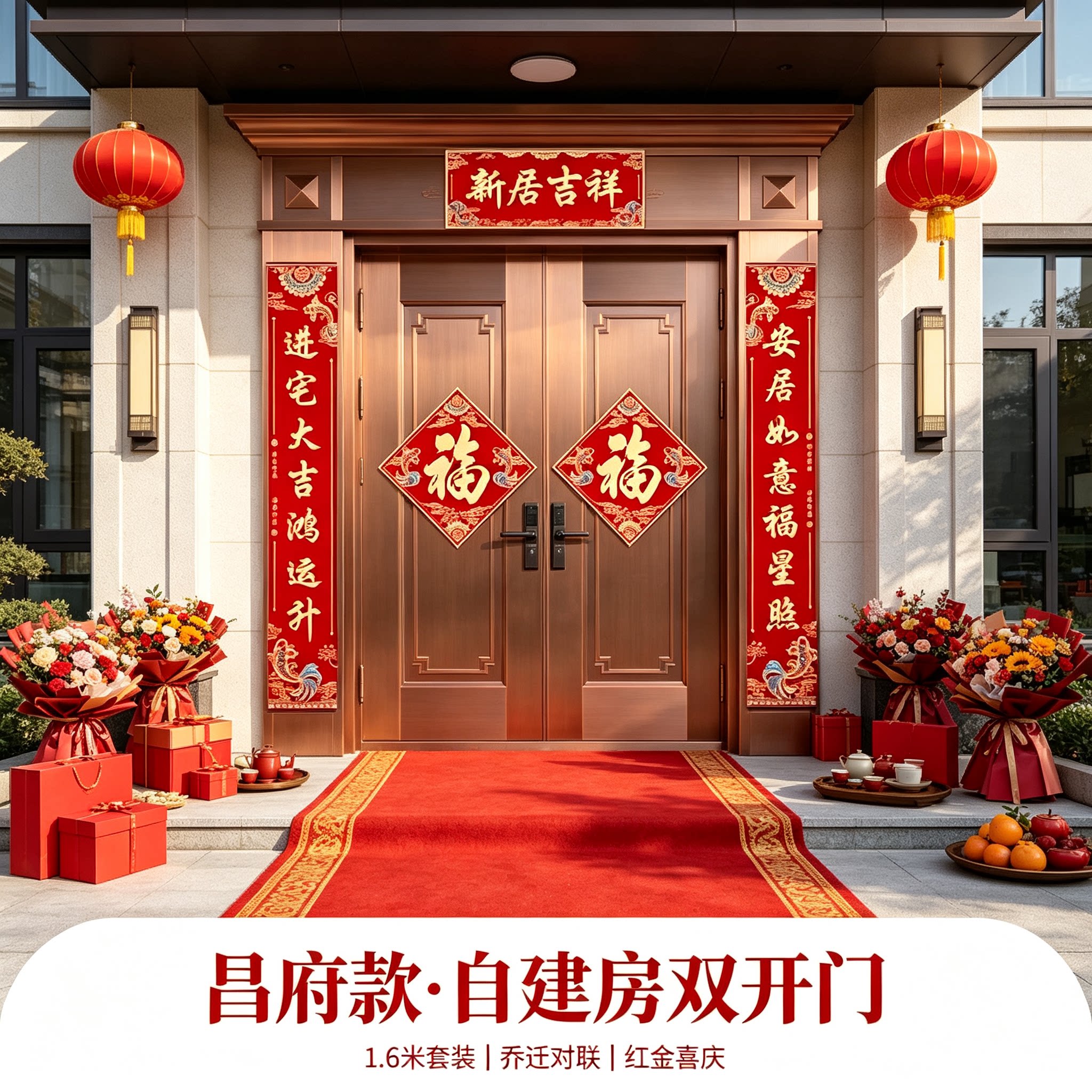 新房子乔迁对联农村自建房门上贴1.6米套装迁新居搬家仪式用品
