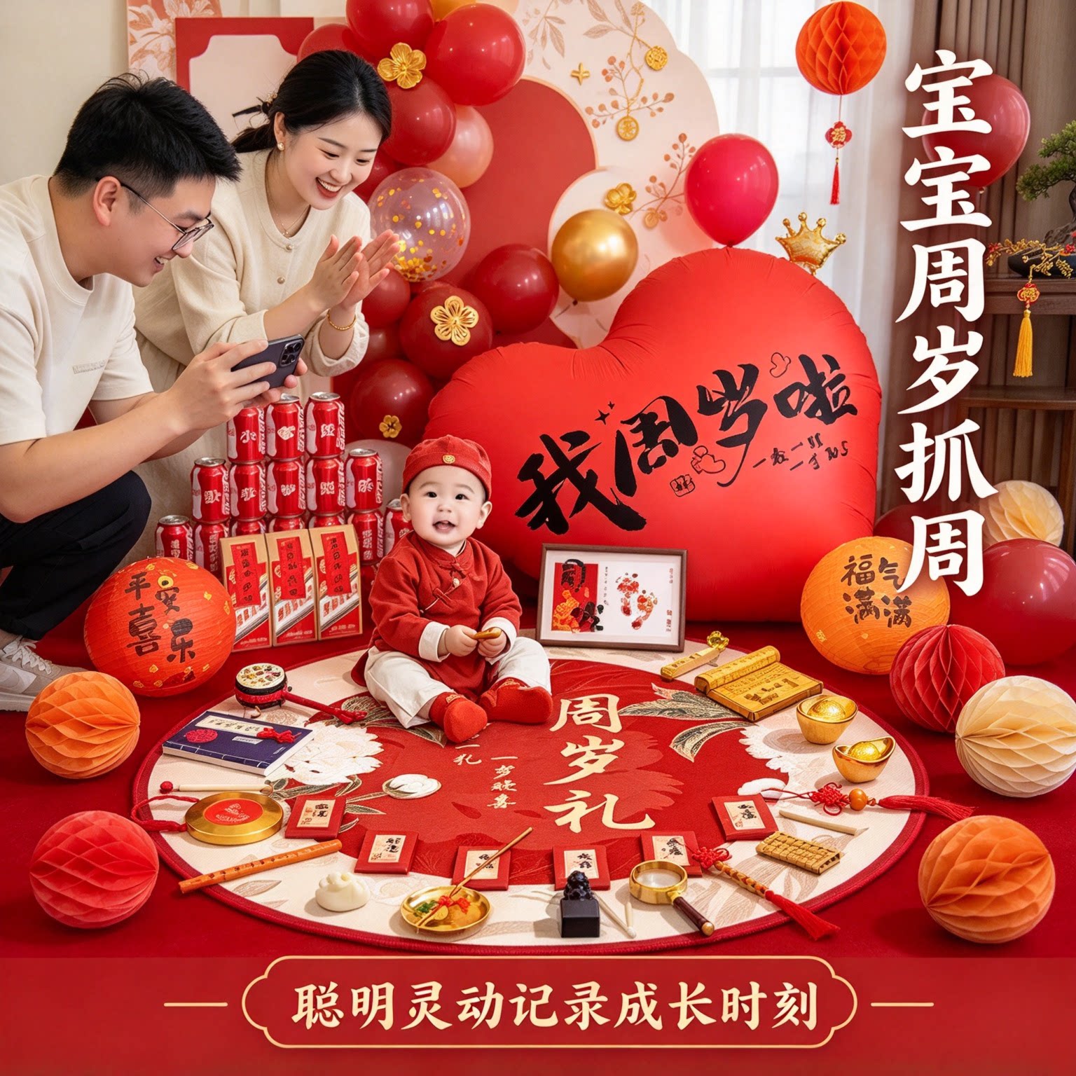 婴儿抓周用品套装男宝28件套2026新款送封酒贴一周岁布置一整套