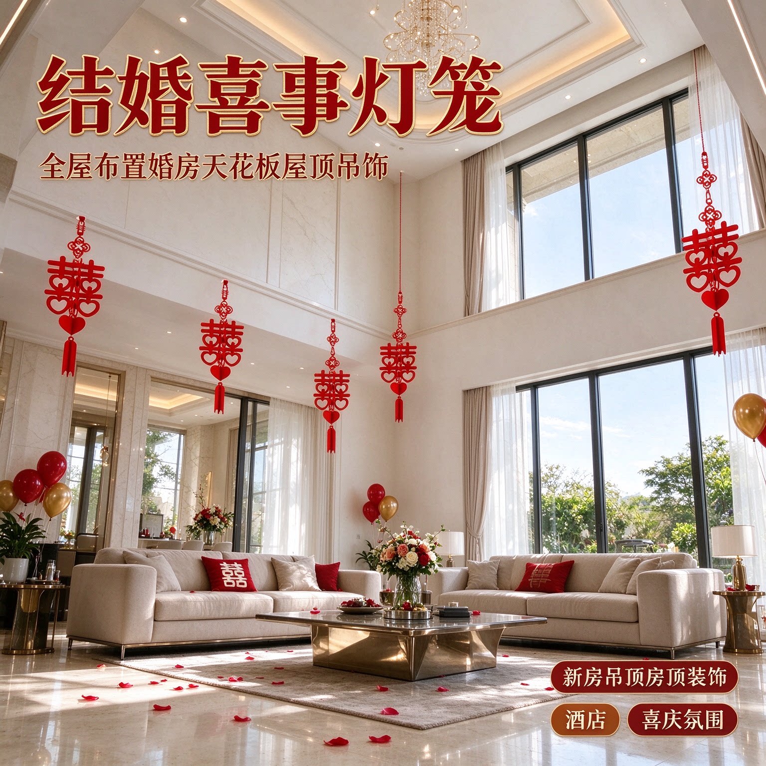 结婚喜事灯笼全屋布置婚房天花板屋顶吊饰新房吊顶房顶装饰酒店