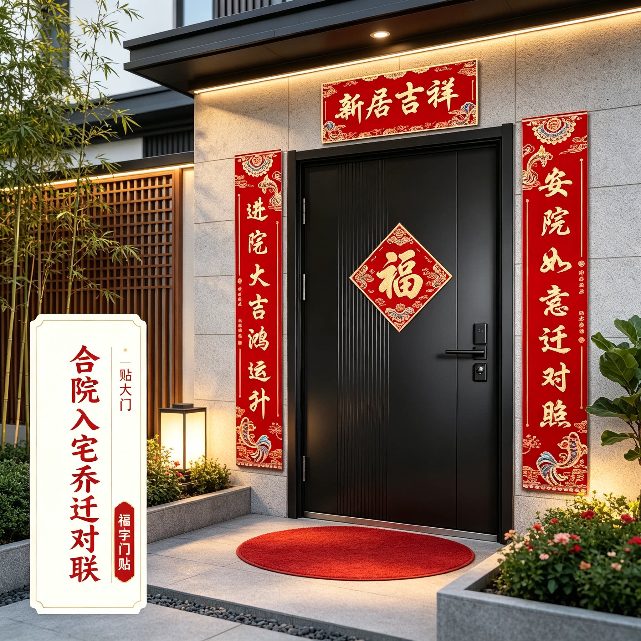 乔迁之喜对联贴大门2026新款自带背胶搬新家装饰布置福字门贴