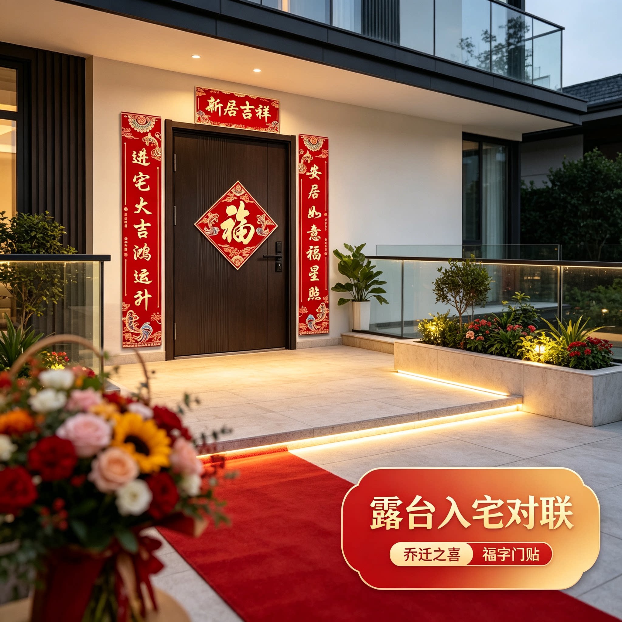 乔迁之喜对联大门2.2米防水复合纸新房入宅搬家仪式布置装饰品