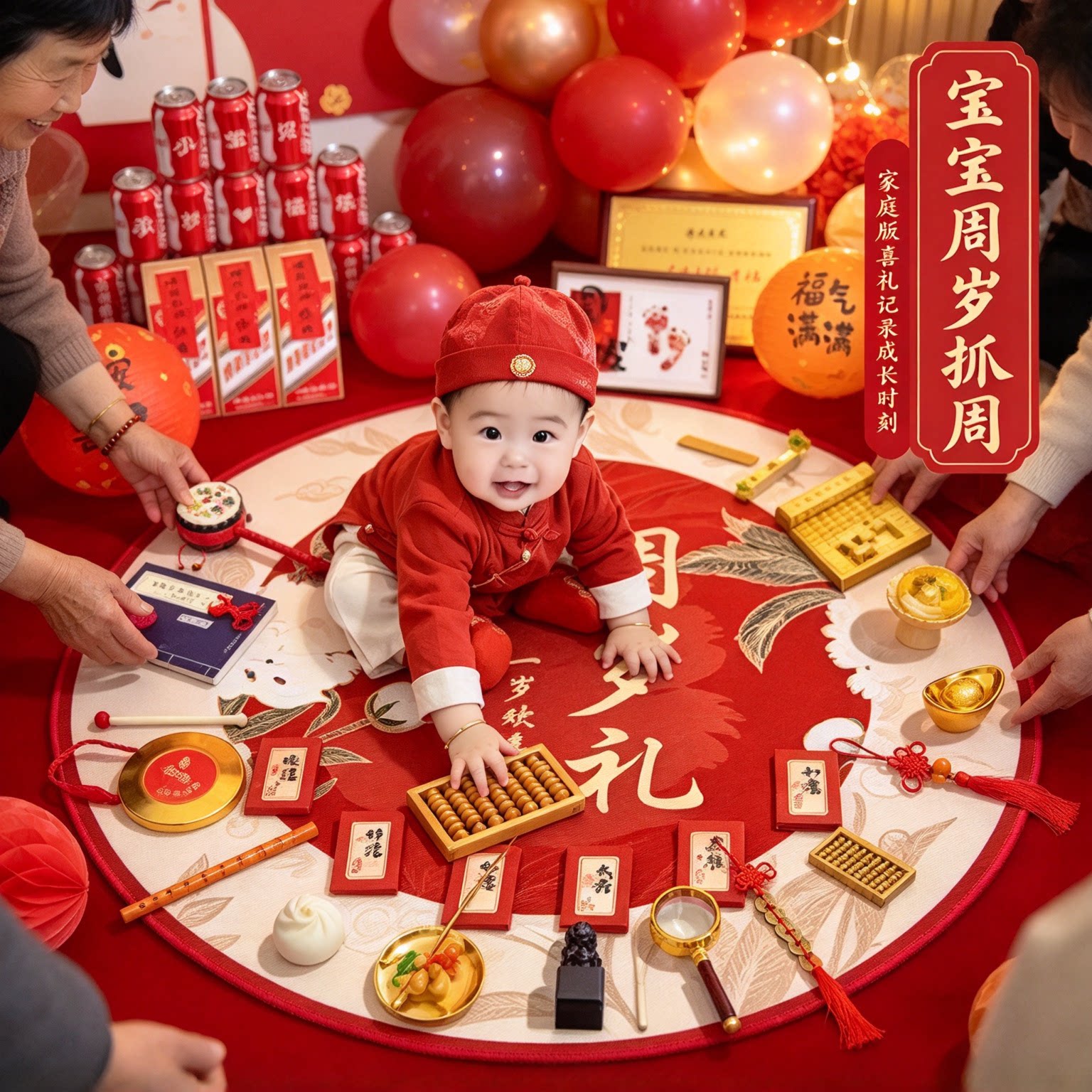 周岁礼抓周道具全套婴儿一整套家庭版算盘生日布置装饰用品大全