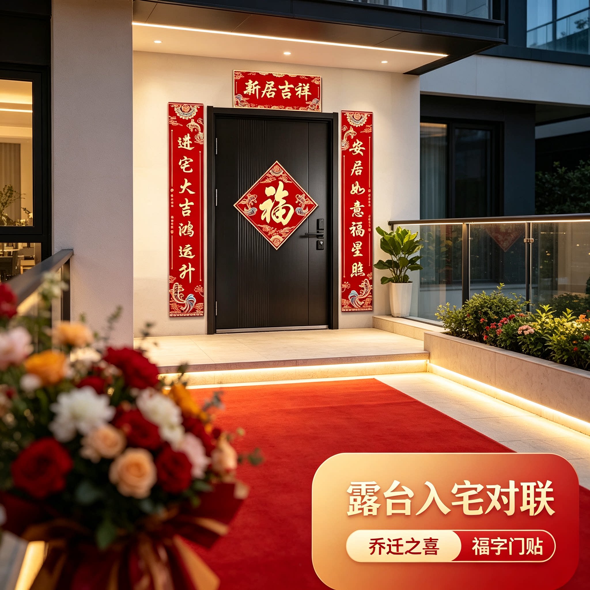 新房子乔迁之喜贴大门对联2026新款自粘防水入伙仪式布置门贴
