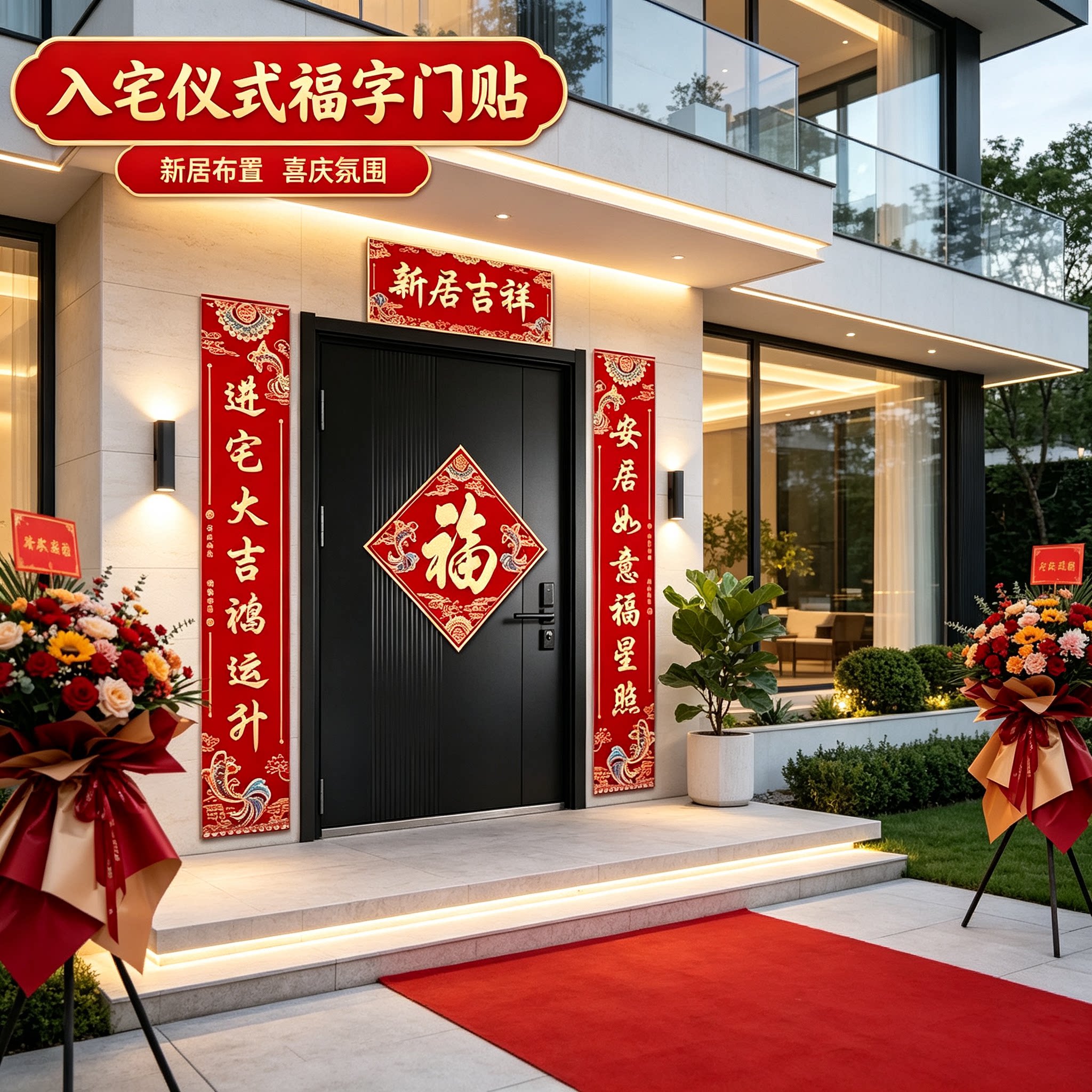 新居吉祥别墅大门对联2026新款防水复合纸入宅搬家仪式装饰品