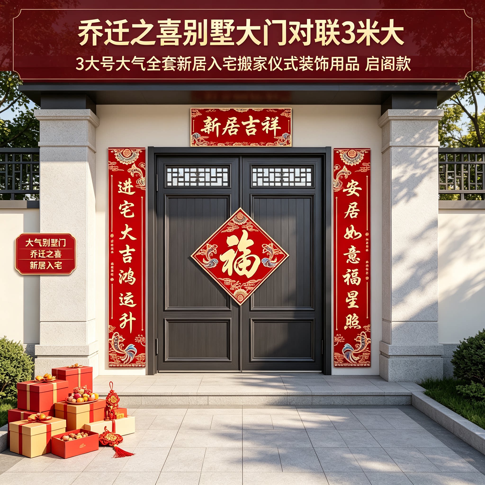 乔迁之喜别墅大门对联3米大号大气全套新居入宅搬家仪式装饰用品