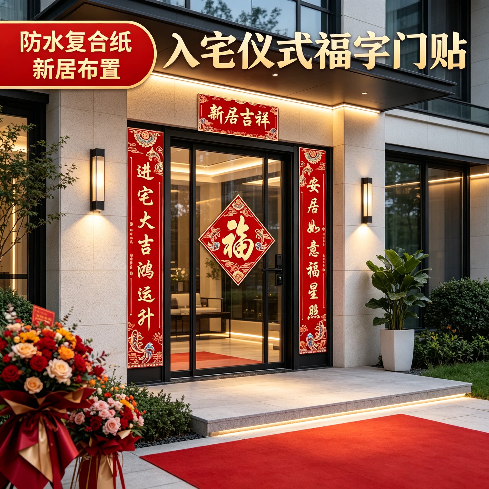 新房入宅对联贴大门2026新款防水复合纸新家装饰布置福字门贴