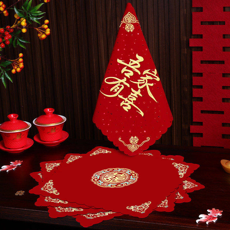 国风亮片刺绣喜帕结婚新娘红色手帕陪嫁手绢订婚仪式喜庆小方巾