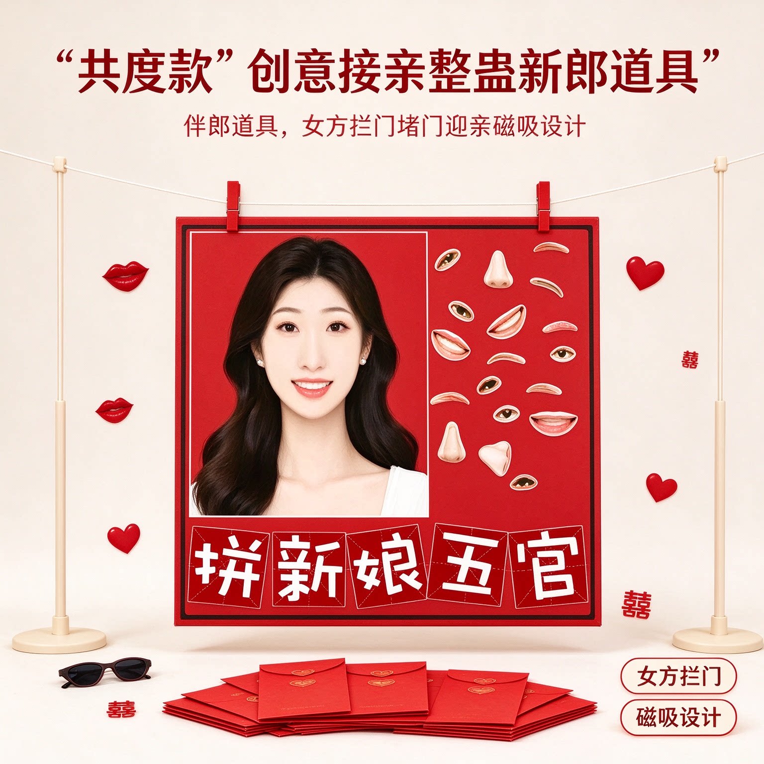 创意接亲结婚整蛊新郎道具伴郎道具女方拦门堵门迎亲堵门磁吸设计