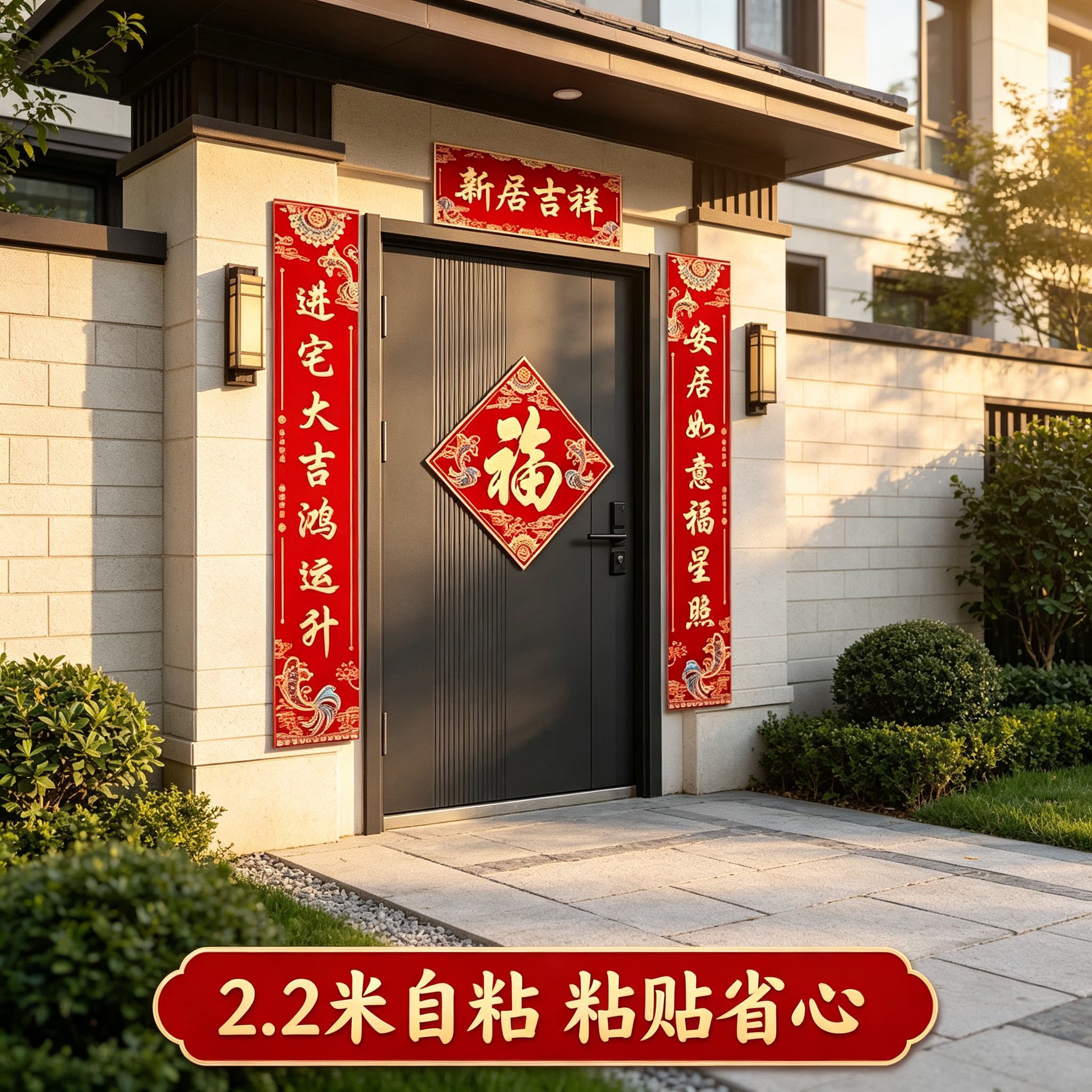 单开门入户小对联新居大门2.2米自粘防水新房搬家布置装饰用品