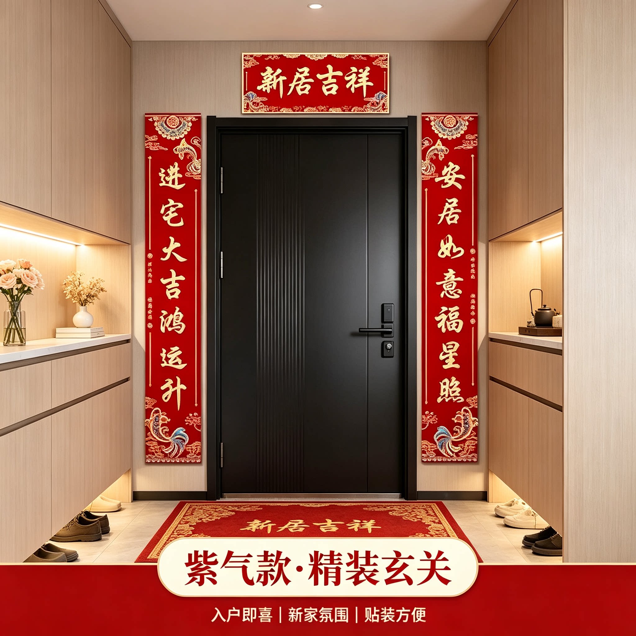 喜迁新居农村自建房贴大门对联1.6米套装入宅搬家仪式装饰用品