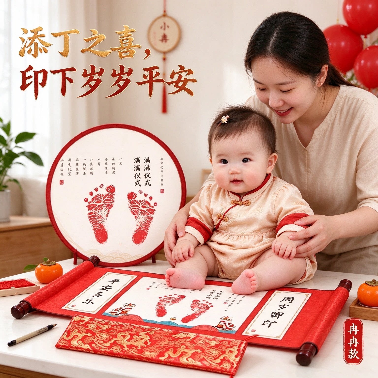 宝宝周岁新生婴儿手足印喜乐安康岁岁平安满满仪式添丁之喜小脚丫