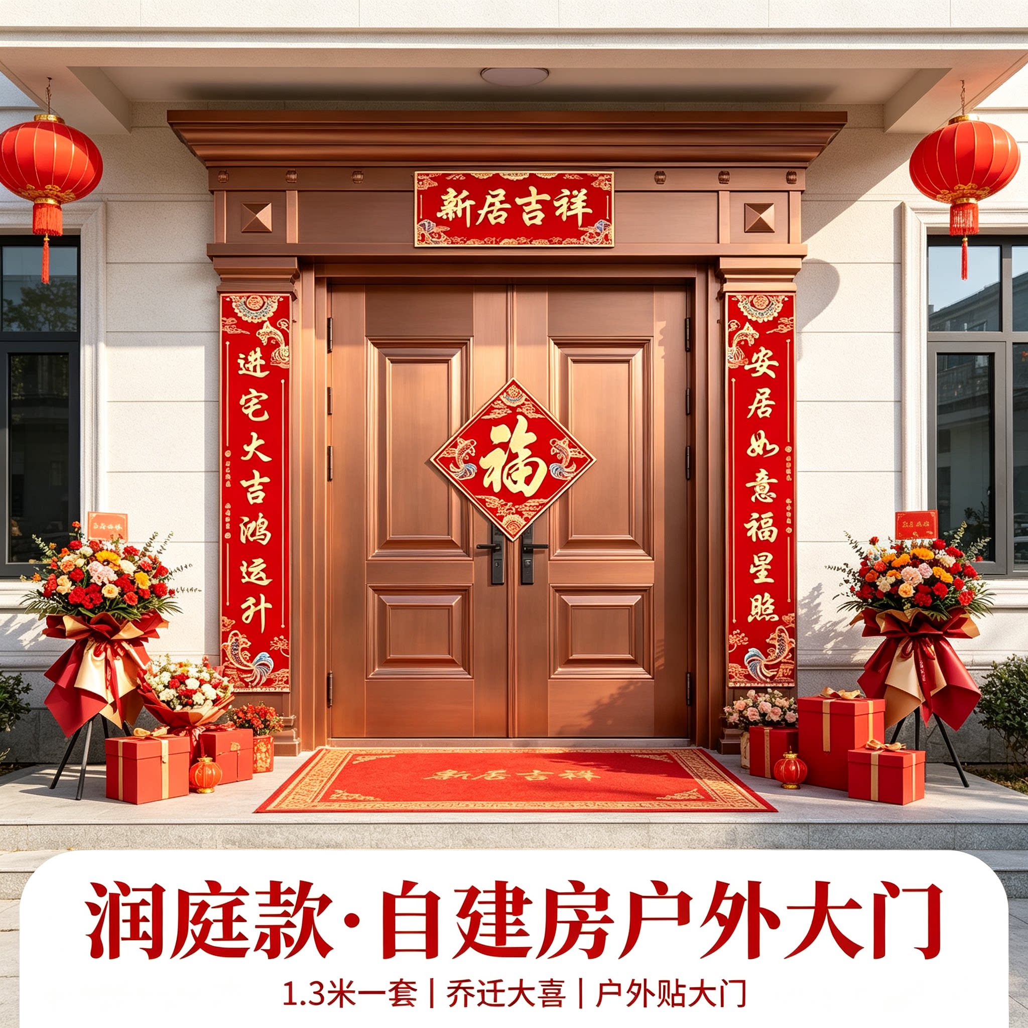 乔迁大喜农村自建房贴大门1.3米对联一套搬家仪式装饰布置用品