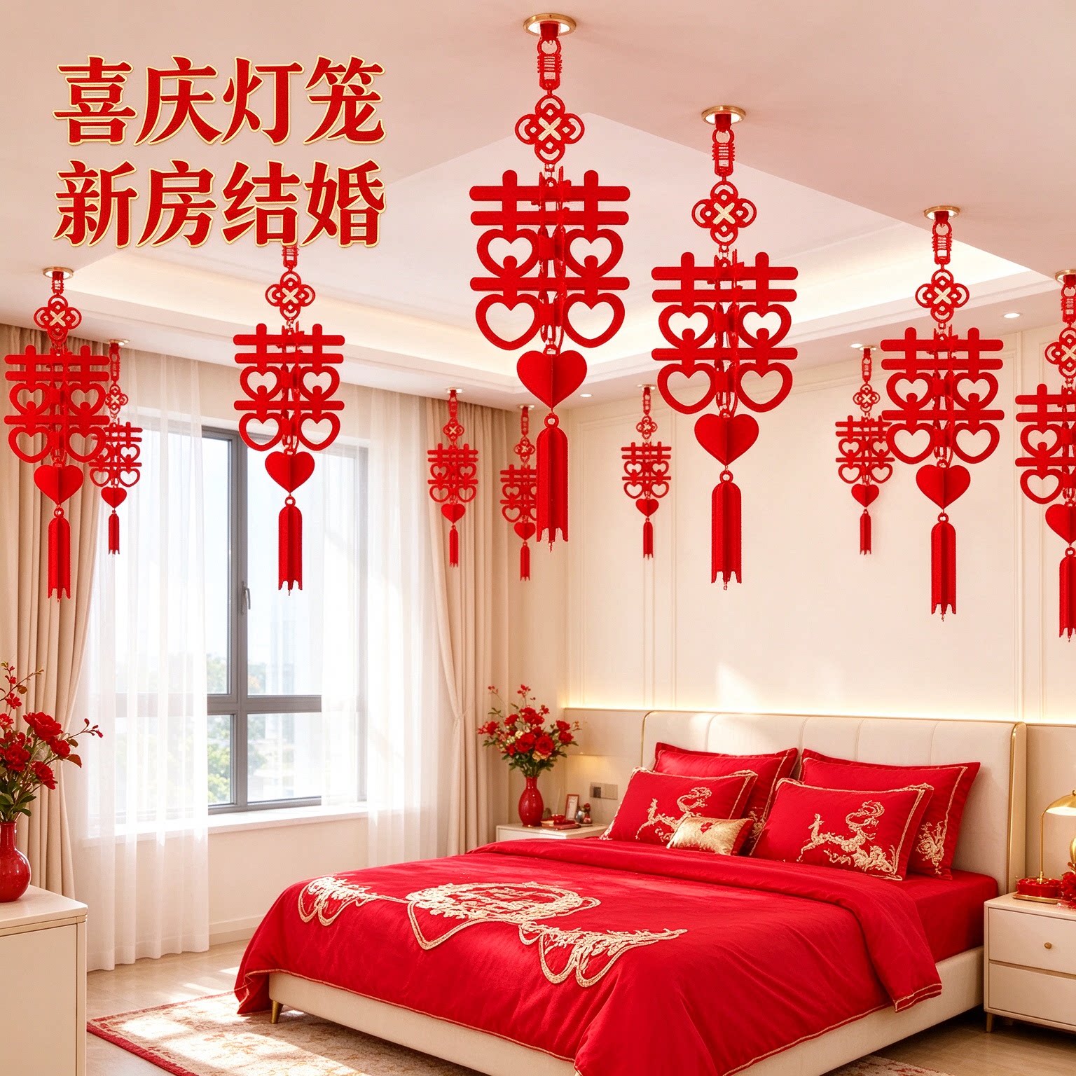 喜庆灯笼新房结婚喜事婚房布置婚庆用品婚礼自己家用简单新人组合