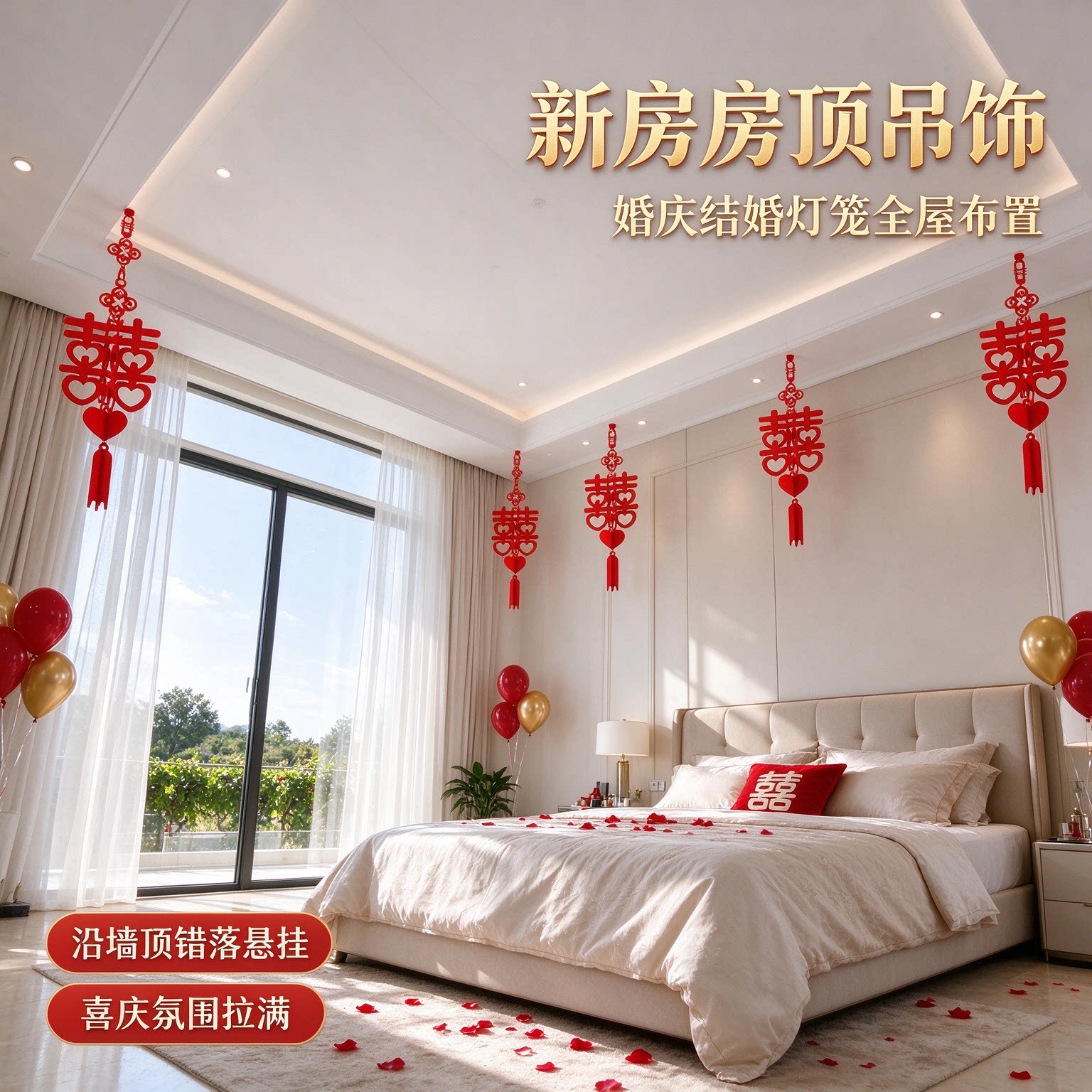 婚庆结婚灯笼天花板装饰全屋布置婚房顶部新房吊顶屋顶吊饰出嫁