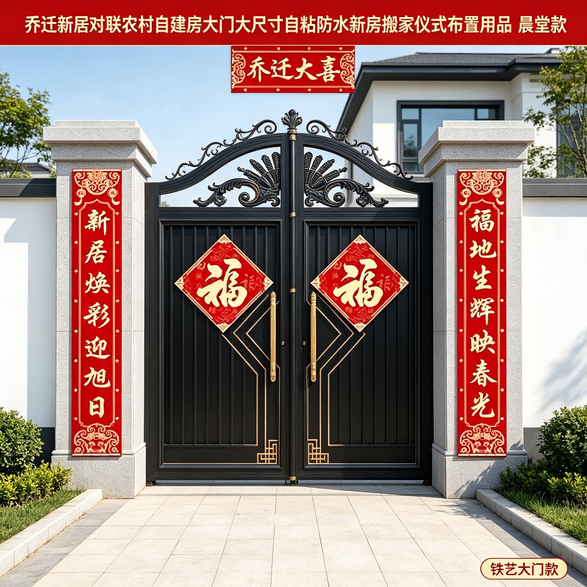 乔迁新居对联农村自建房大门大尺寸自粘防水新房搬家仪式布置用品