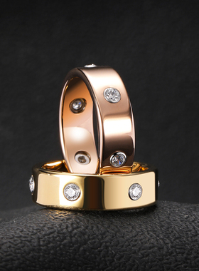 玫瑰金戒指男钨金轻奢钻戒女食指