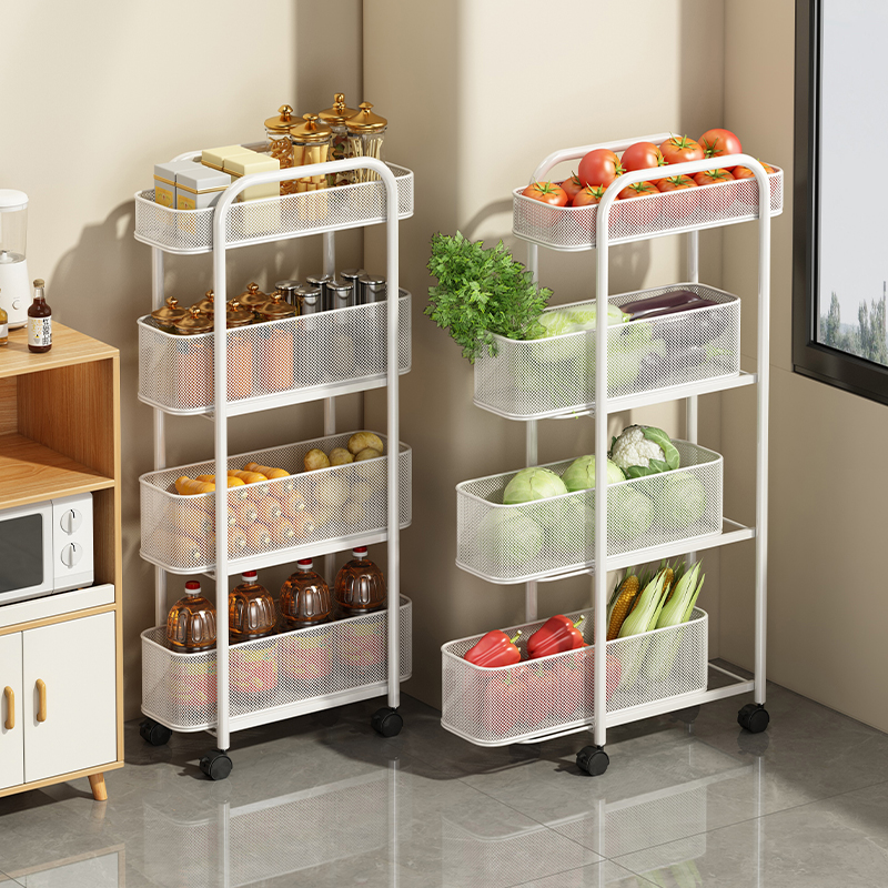 厨房夹缝置物架落地窄柜缝隙家用冰箱侧面夹缝小推车抽拉收纳架子
