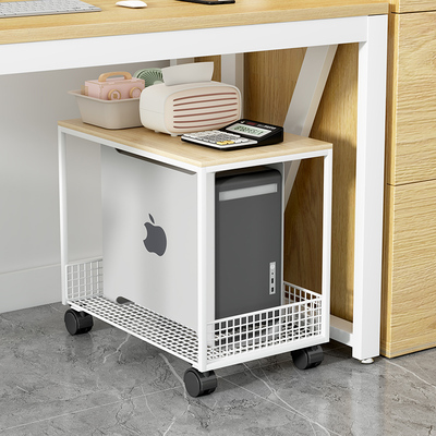 放打印机置物架子落地放置柜实木收纳可移动办公室电脑主机箱托架