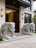 石雕大象一对天然大理石别墅庭院门口摆件酒店看门大象招财石头象