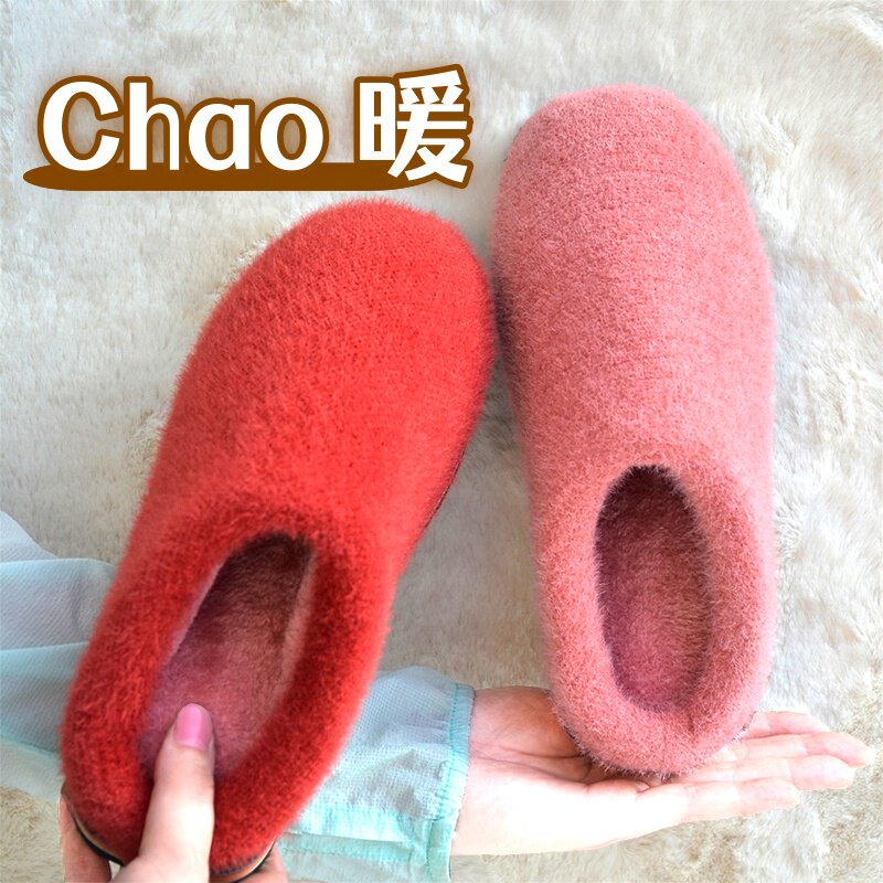 居家秋冬季雪貂绒手工棉拖鞋成品防滑加绒加厚保暖男女款拖鞋