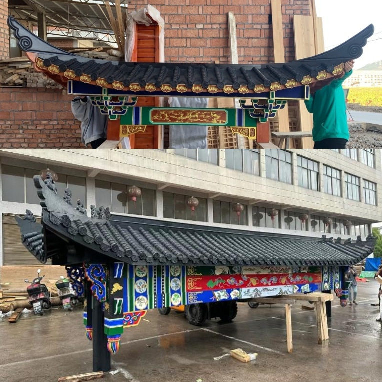 东阳木雕彷古实木屋簷门头假中式门楼装饰古建飞檐翘脚字牌匾定制
