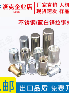 304不锈钢拉铆螺母平圆头滚花拉母沉头六角拉帽M3M4M5M6MM8M10M12