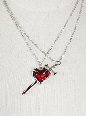 暗黑血色爱心情侣锁骨链项链