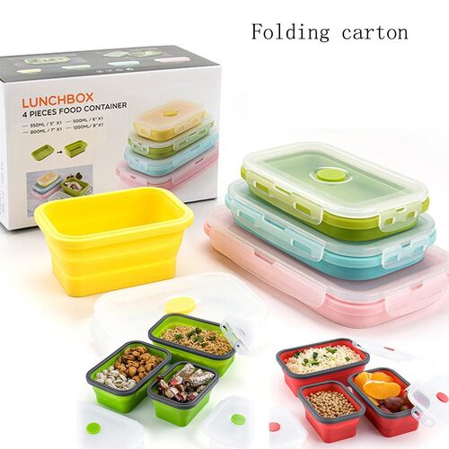 4Sizes Silicone Collapsible Lunch Box Food Storage Container