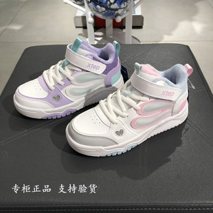 特步儿童高帮板鞋2025冬女小童加绒保暖运动鞋棉鞋675414373002