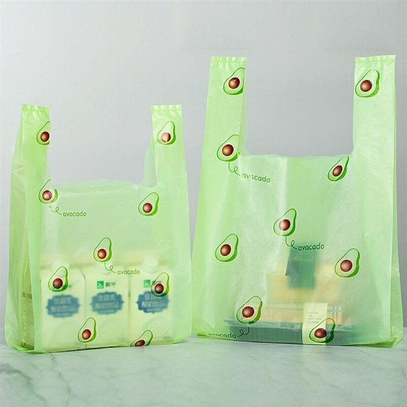 网红牛油果绿色塑料背心式手提袋甜品外卖一次性打包袋