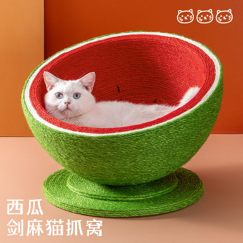猫抓板窝剑麻绳一体玩具