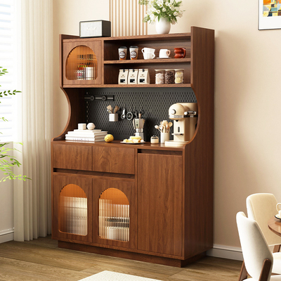 餐边柜靠墙一体储物柜客厅酒柜中古风茶水柜子实木咖啡柜2024新款