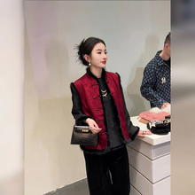 新中式国风套装唐装加绒加厚红色马甲上衣两件套2024新款女秋冬季