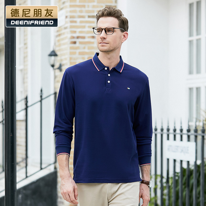 deenifriend/德尼朋友秋冬长款纯棉秋衣薄款打底衫翻领polo长袖衫