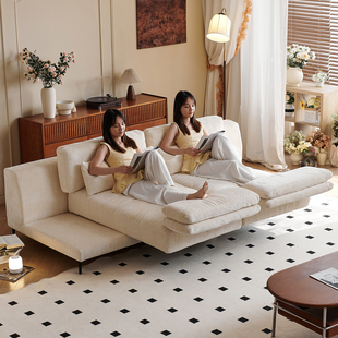 法式 中复古星璇沙发奶油风直排客厅小户型多功能可旋转布艺沙发床