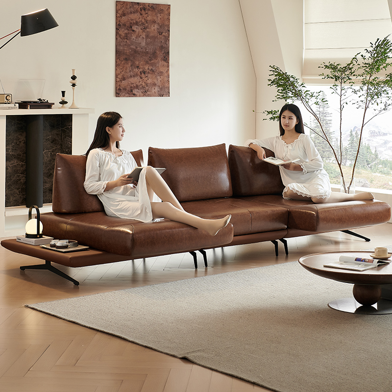 中古风油蜡皮灵动岛真皮沙发