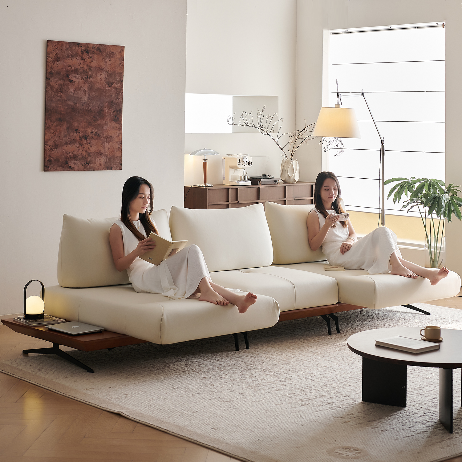 中复古白蜡木原创真皮灵动岛沙发2025新款高端大气百变模块沙发