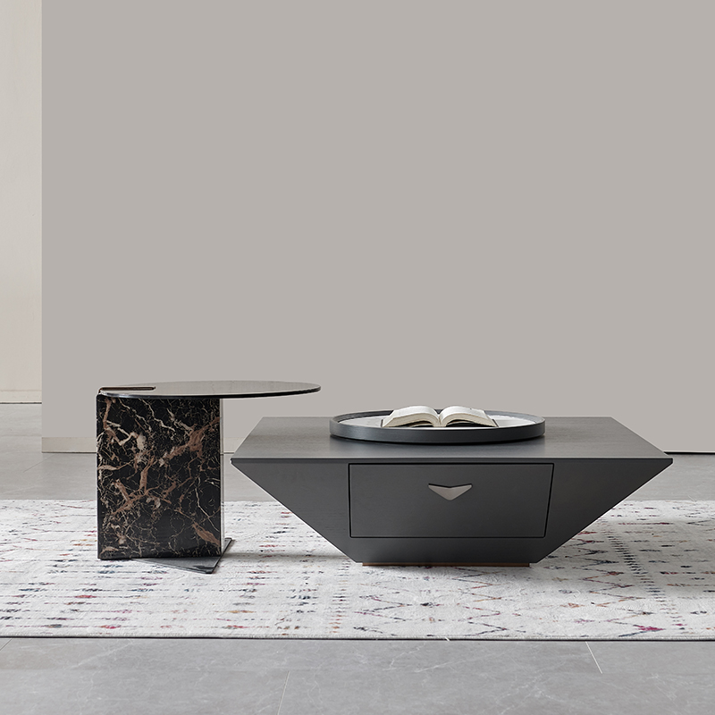 意式极简带转盘茶几高端家用baxter设计感现代简约正方形组合边几