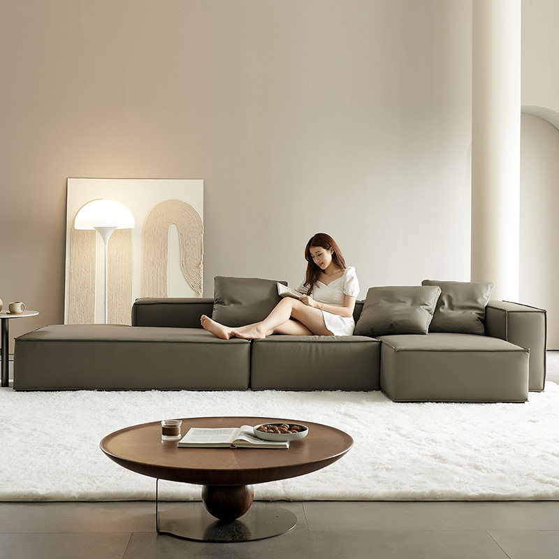 豆腐块真皮沙发意式轻奢现代方块头层牛皮极简贵妃模块转角皮沙发