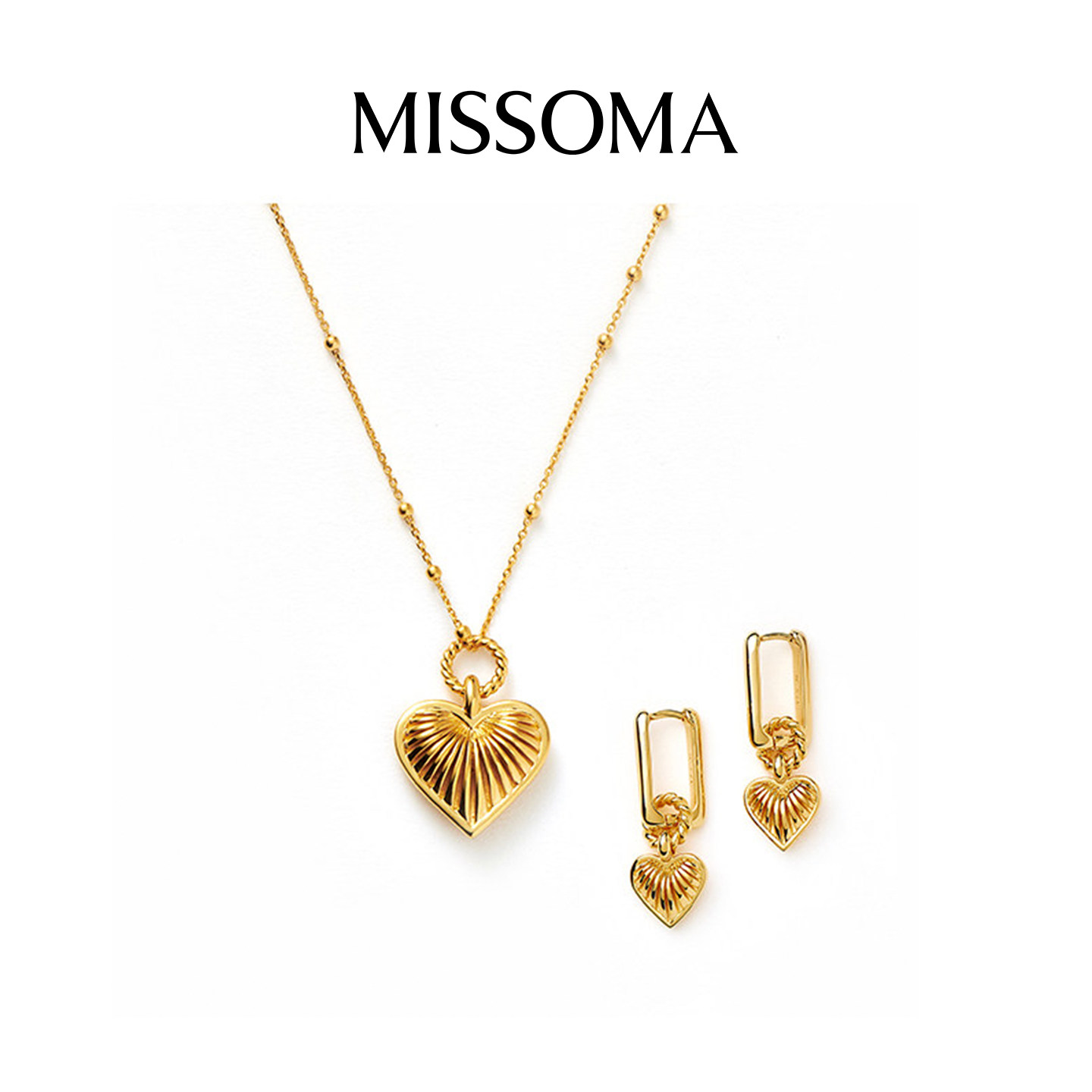 【玫瑰同款 组合】Missoma金色爱心吊坠项链耳饰套组高级感饰品