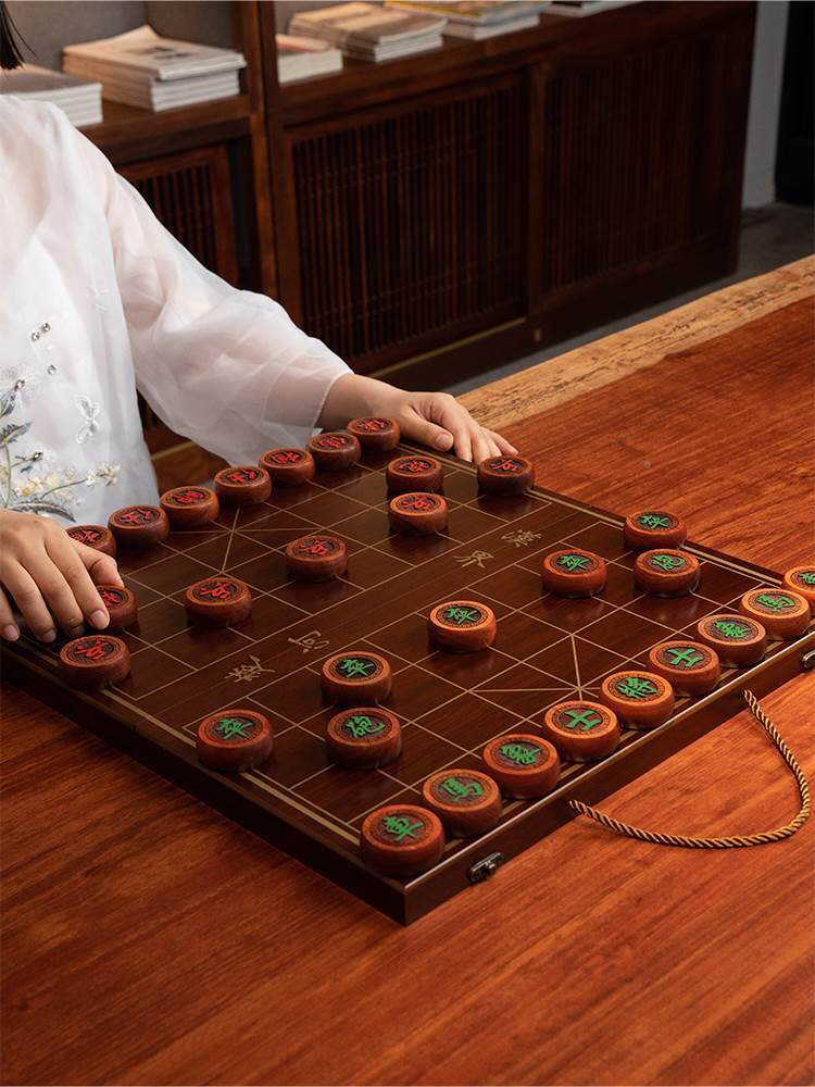 木象棋中国象棋高档木质棋盘大号特大号黑檀木红花梨棋子送长辈红